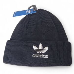 NWT Adidas Men's Beanie OS Black Hat White Logo Winter Cap Outdoors Ski Skater